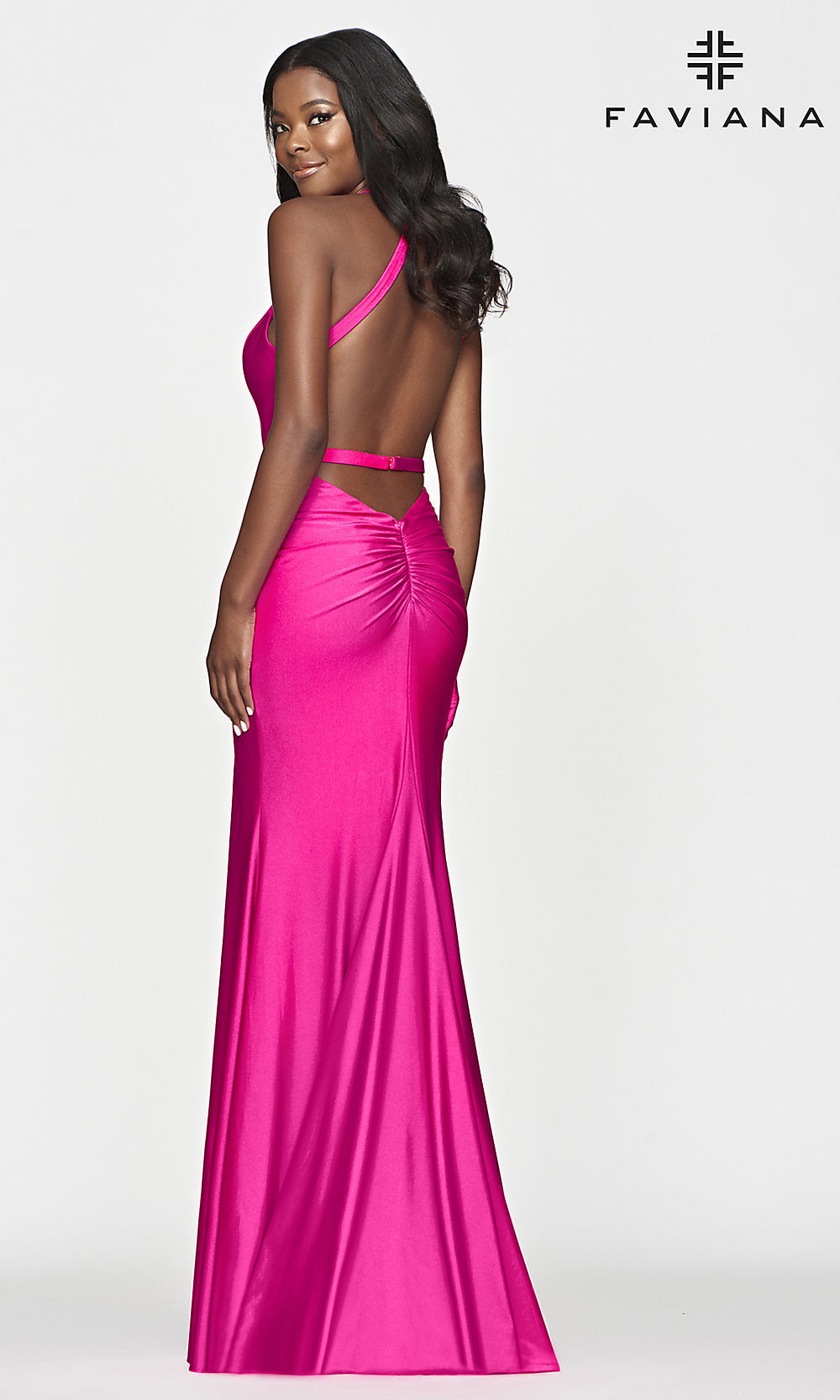  Faviana Hot Pink Long Prom Dress with Strappy Back