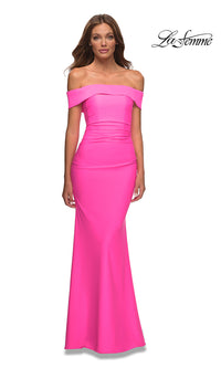 Hot Pink La Femme Off-the-Shoulder Bright Long Prom Dress