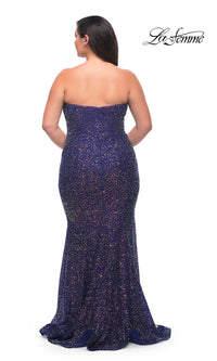 La Femme Strapless Sequin Plus-Size Prom Dress