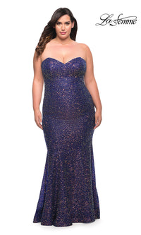  La Femme Strapless Sequin Plus-Size Prom Dress