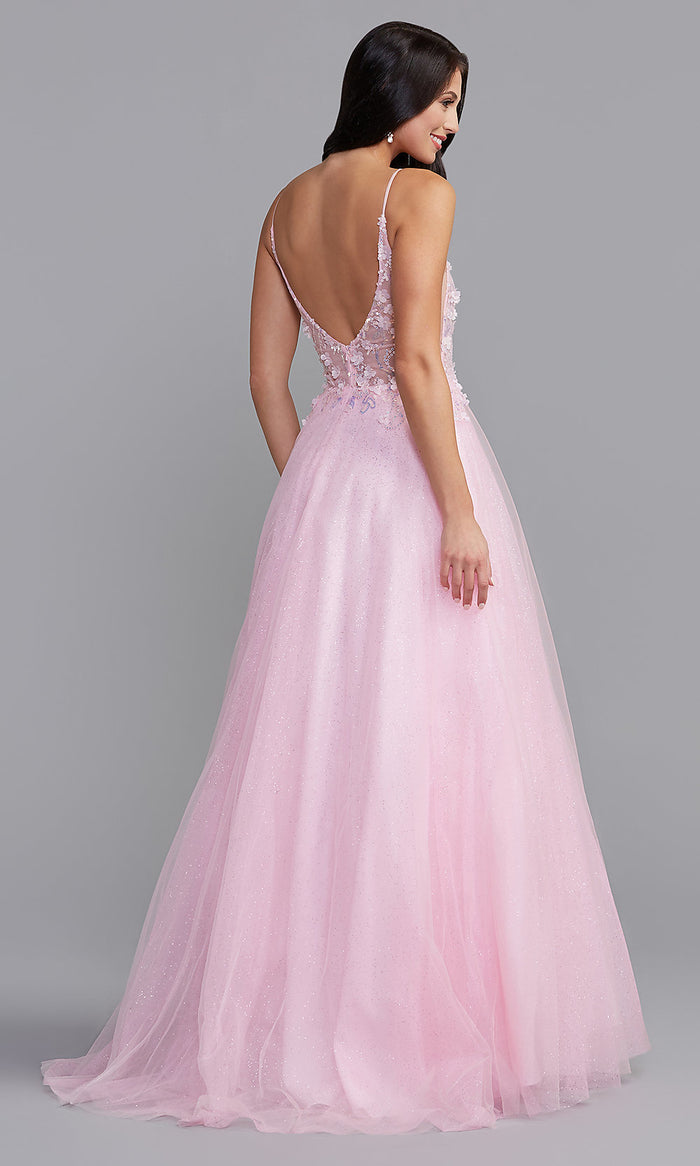  Sequin-Bodice Long Glitter Prom Ball Gown