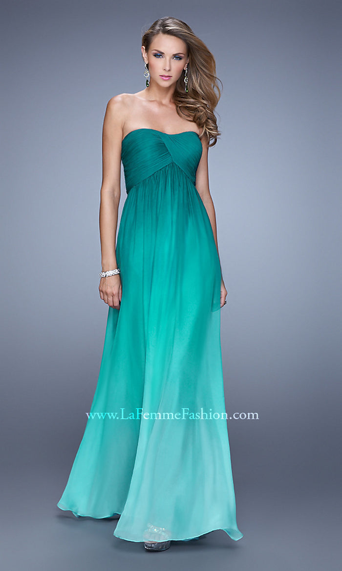 Jade Long Strapless Ombre Prom Dress by La Femme