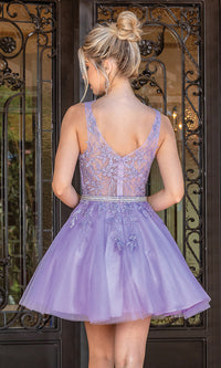 Sheer-Bodice Babydoll Short Semi-Formal Dress