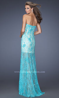 Long Mint Lace Strapless Prom Dress by La Femme