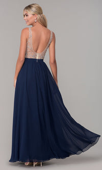 Beaded-Bodice Long Chiffon Formal Dress for Prom