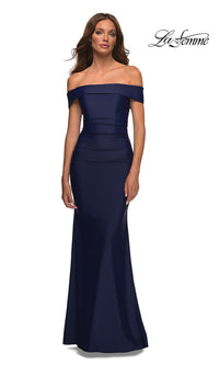 Navy Off-the-Shoulder Tight Long Prom Dress by La Femme