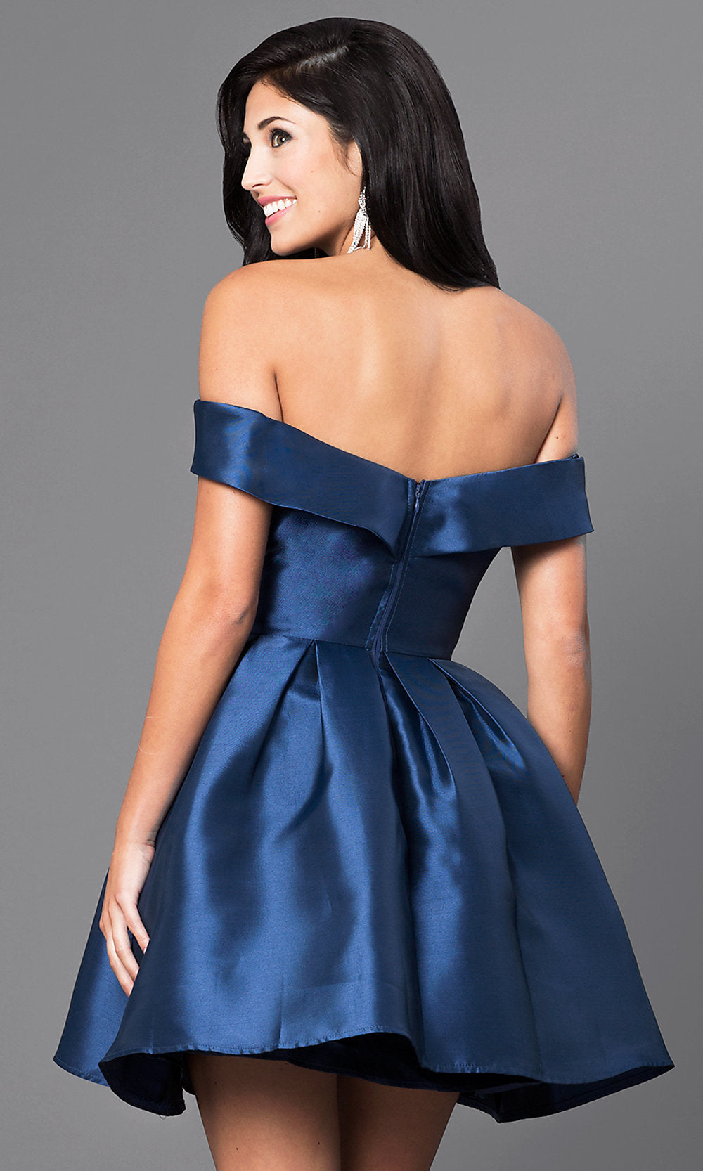  Off-the-Shoulder Short Satin Homecoming Party Dress