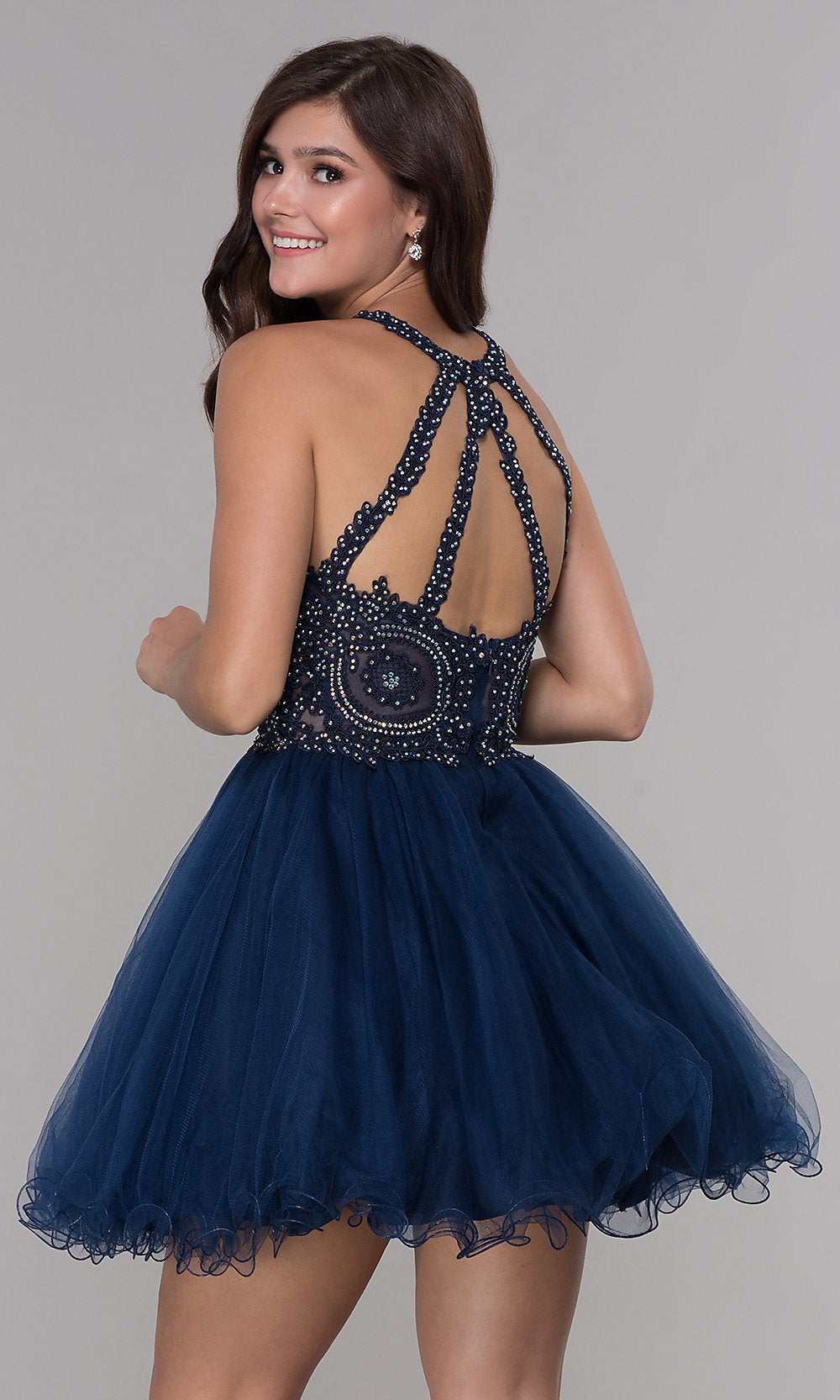 Sheer-Bodice Short Babydoll Homecoming Dress