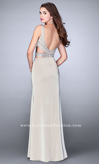  La Femme V-Neck Mock Two Piece Prom Dress
