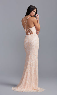  Sequin-Print Long Formal Dress with Corset Back