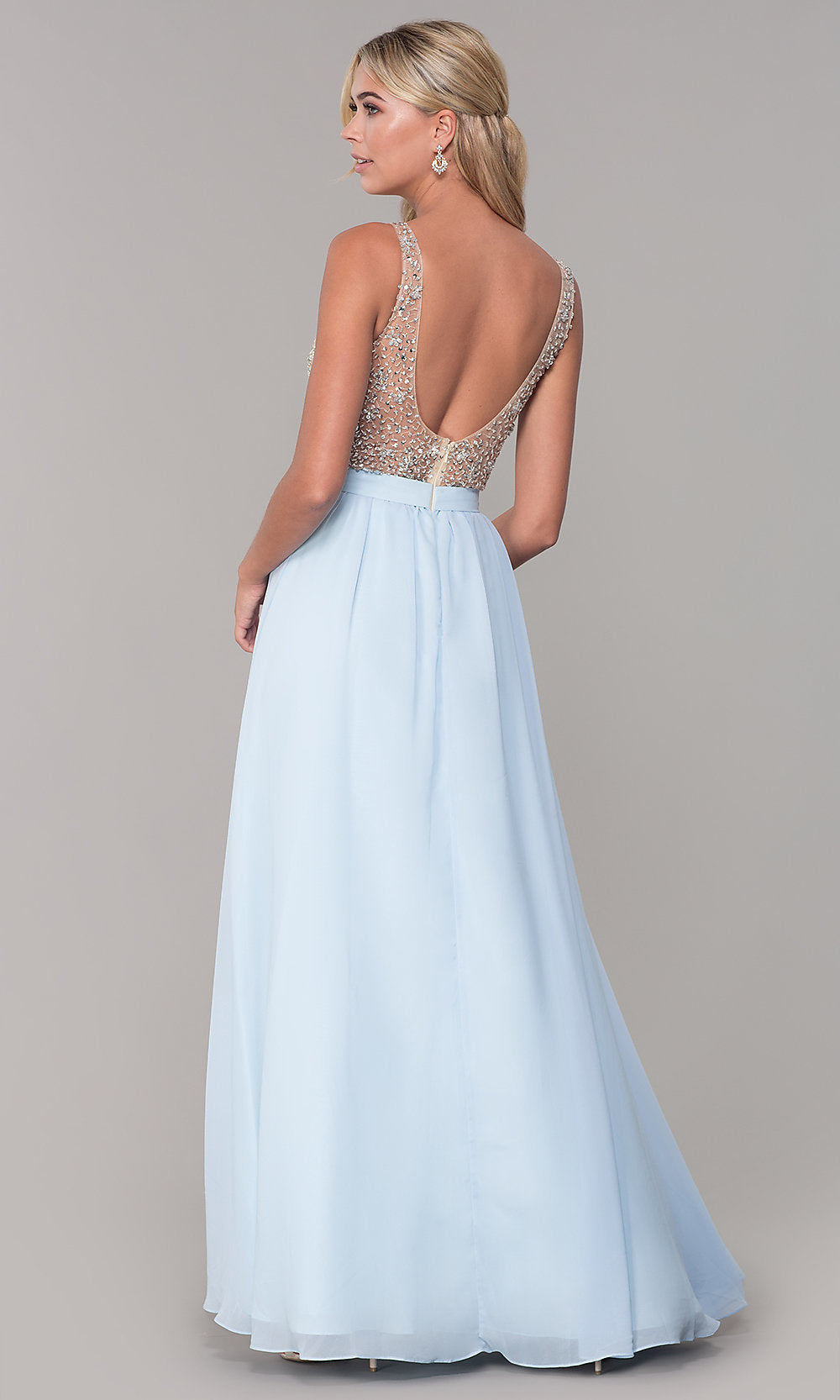 Beaded-Bodice Long Chiffon Formal Dress for Prom
