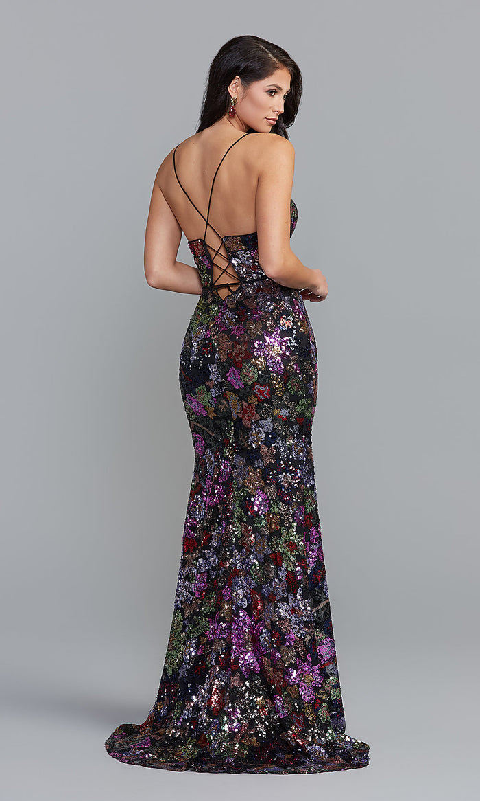  Multicolor Long Sequin Formal Prom Dress