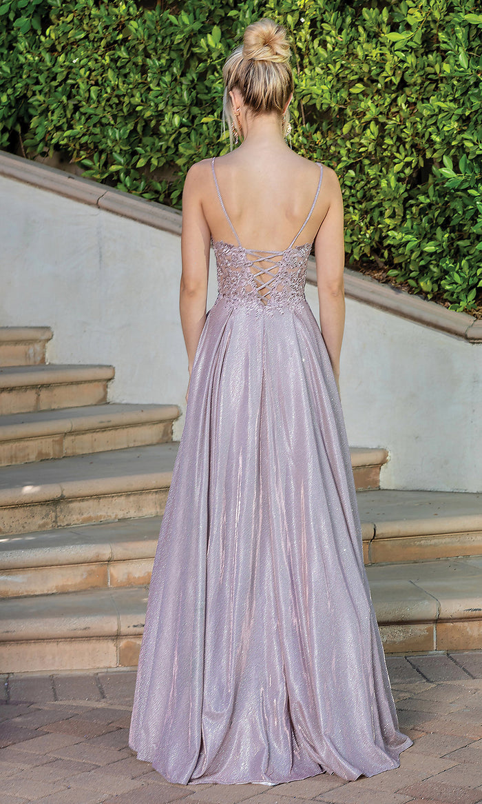  Corset-Back A-Line Long Prom Dress with Pockets