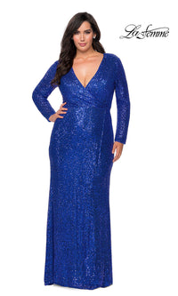  Sequin Long Sleeve La Femme Plus-Size Prom Dress