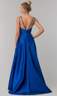  High-Low Side-Slit Long Taffeta Wedding-Guest Dress