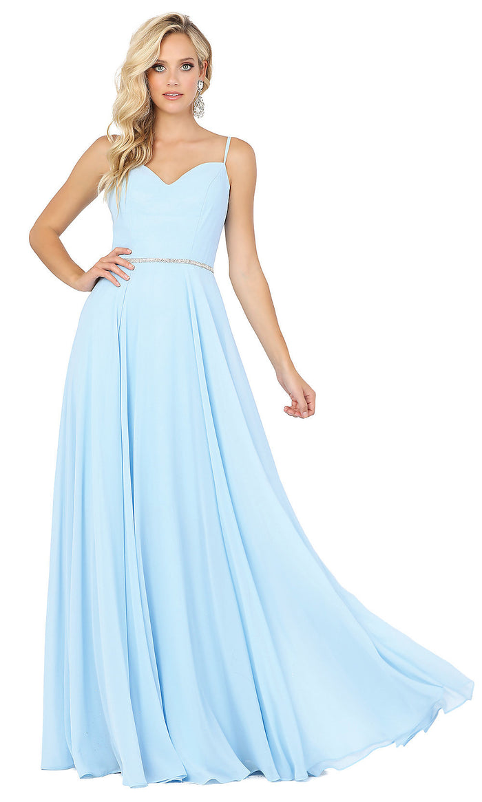 Sky Blue Corset-Back A-Line Prom Gown with Beaded Waist