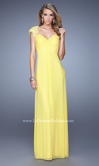 Yellow Open-Back Empire-Waist Long La Femme Prom Dress