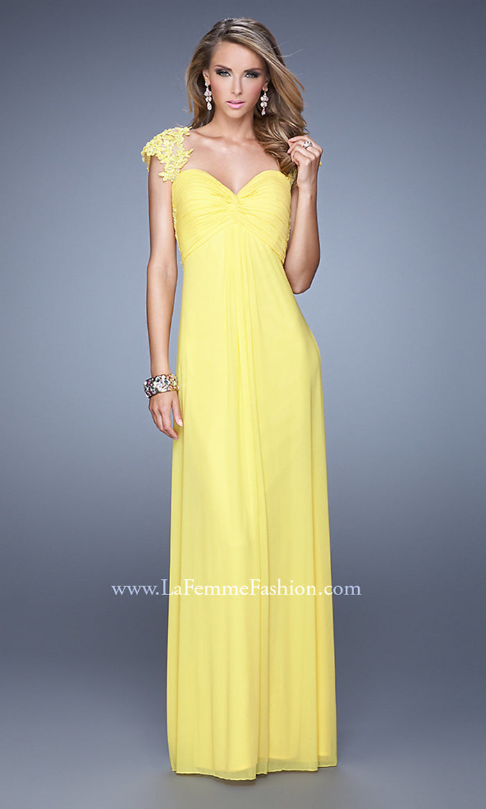 Yellow Open-Back Empire-Waist Long La Femme Prom Dress