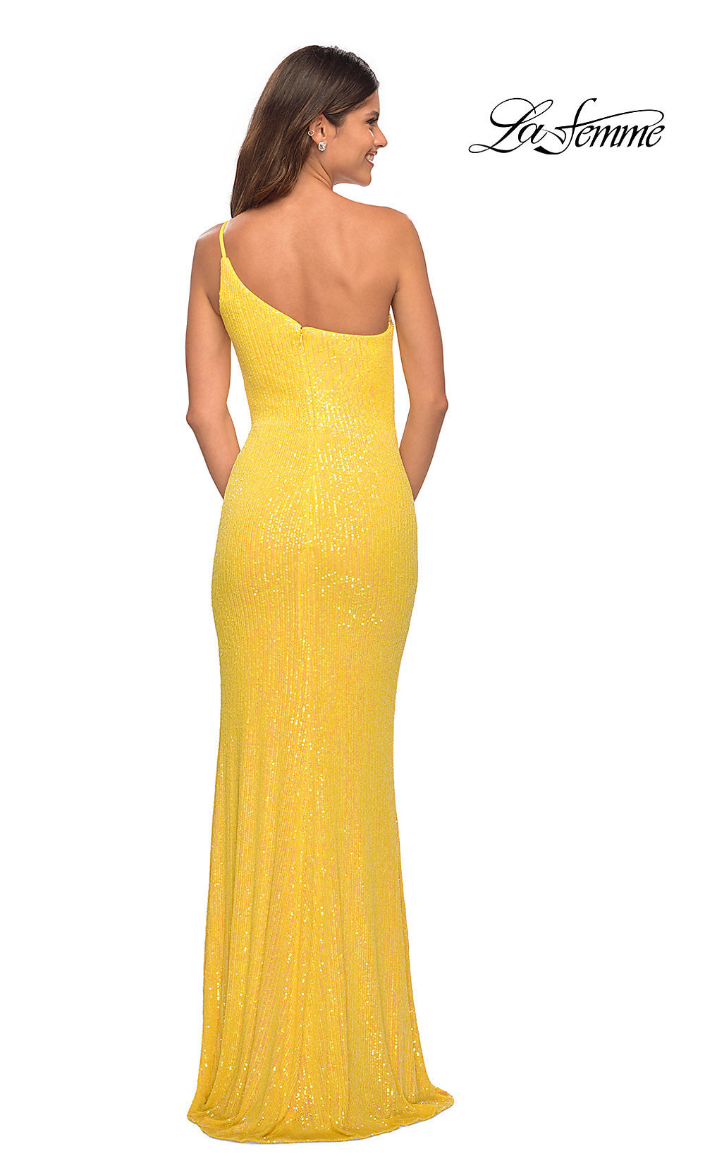 La Femme One-Shoulder Long Sequin Prom Dress