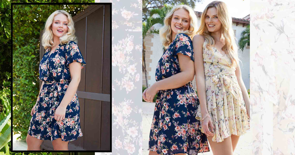 Women wearing different spring floral print dresses.