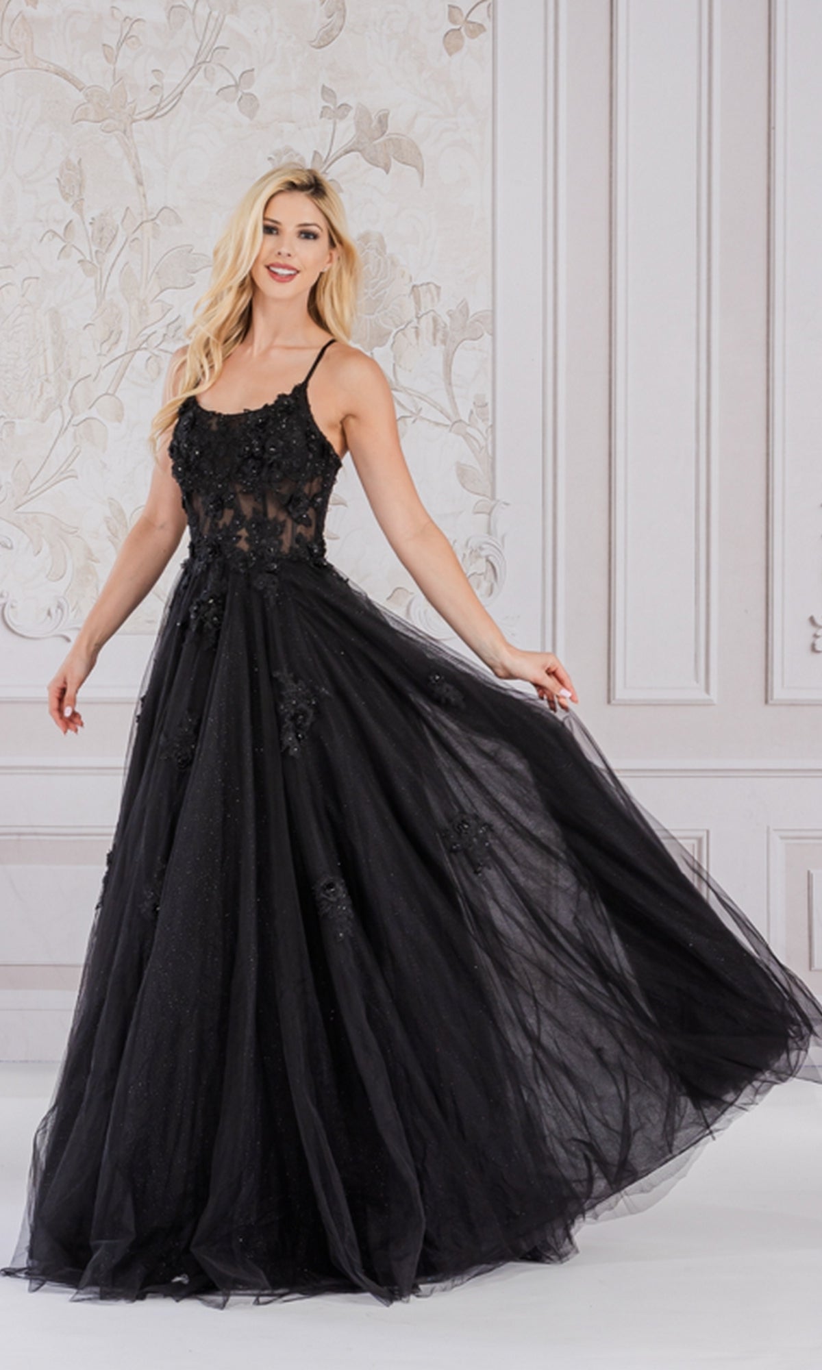 Black Amelia Couture Long Prom Dress 7035