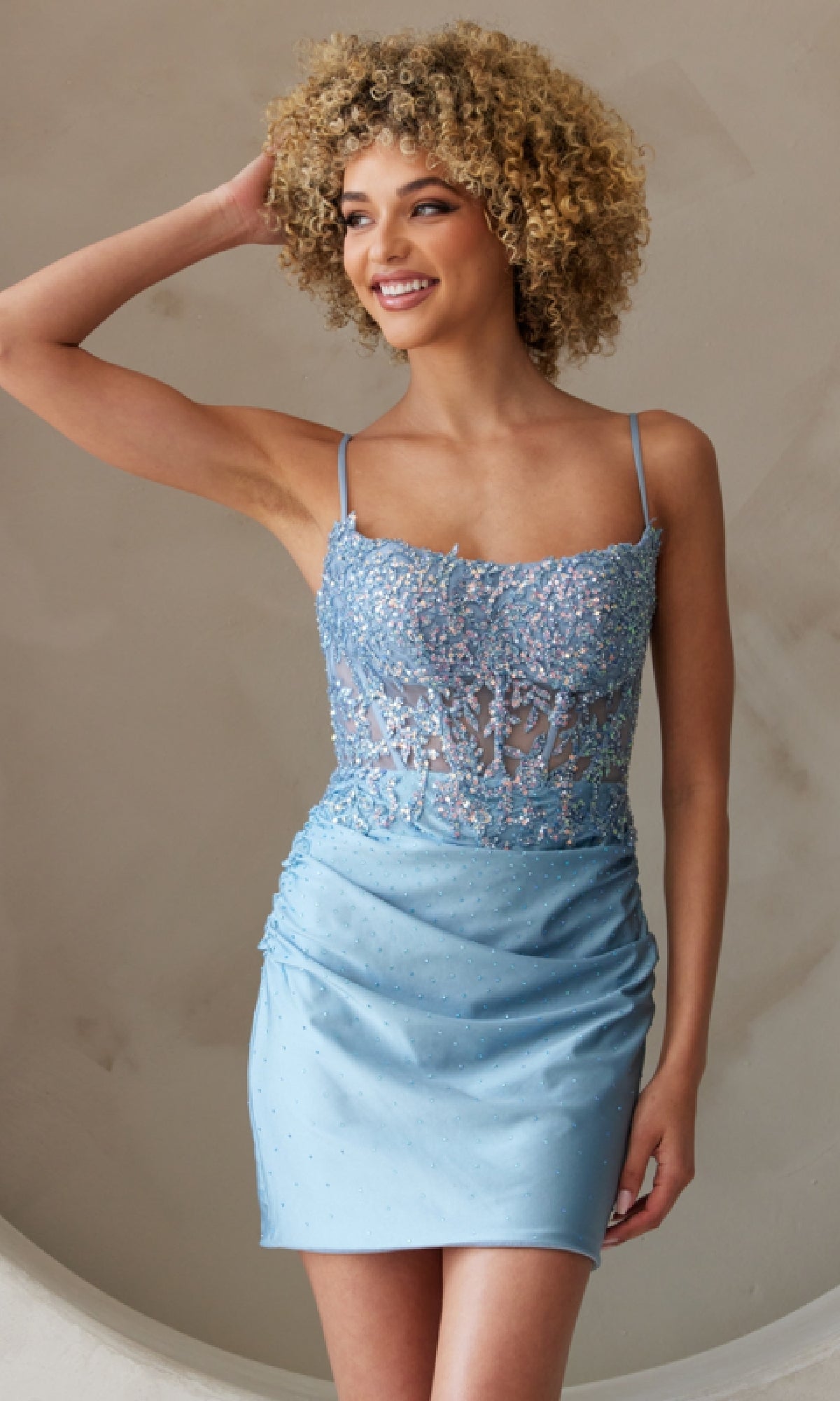 Vintage Blue Short Homecoming Dress TM1025S by Amelia Couture