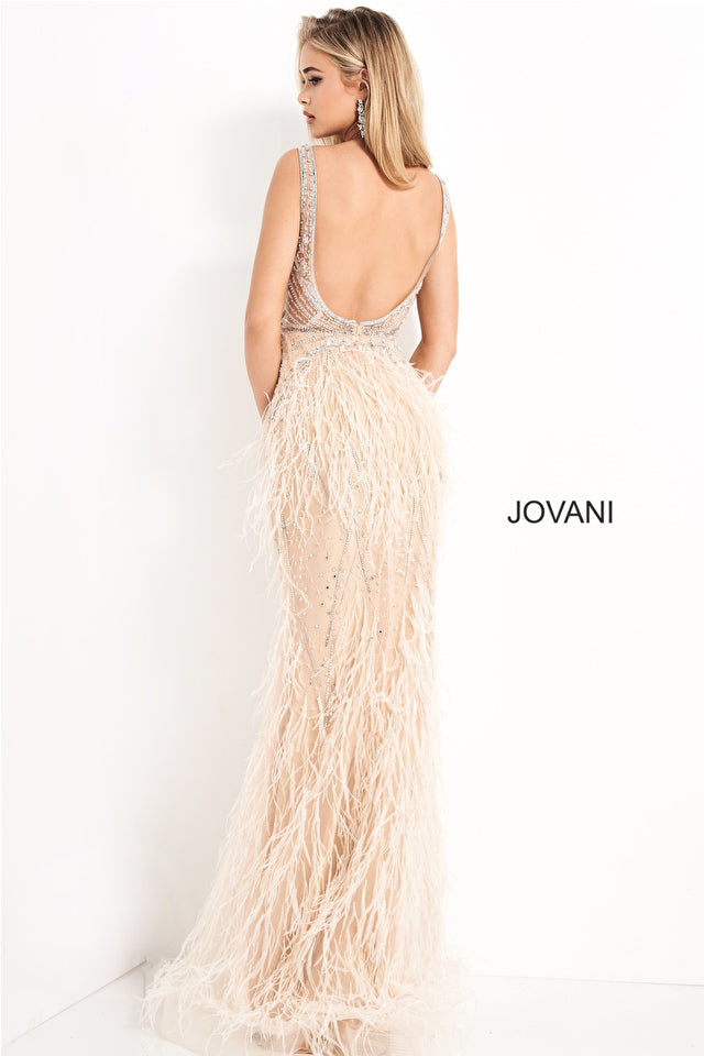 Long Jovani Designer Formal Prom Gown with Feathers Long Jovani Designer Formal Prom Gown with Feathers
