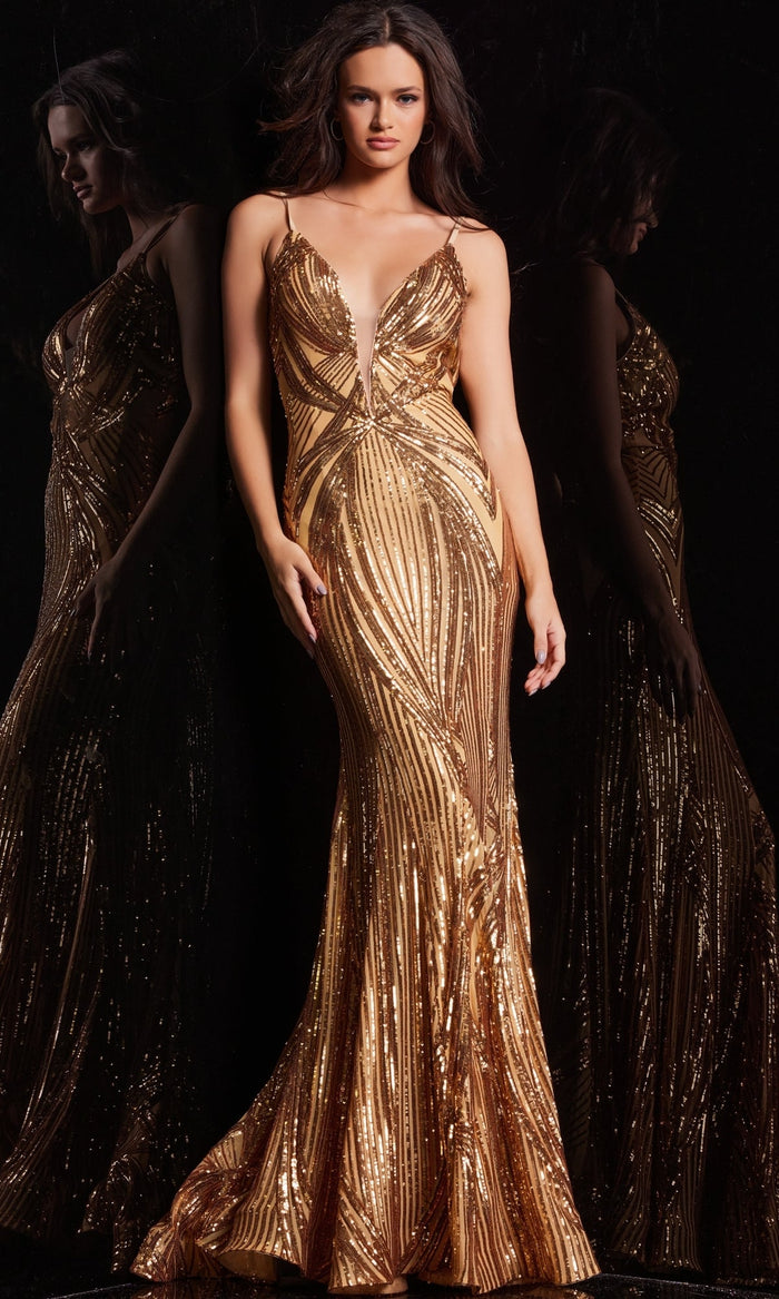 Gold Formal Long Dress 09693 by Jovani