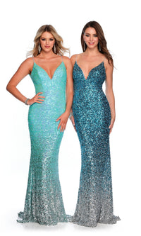 Aqua/Silver Dave & Johnny Long Prom Dress A10308