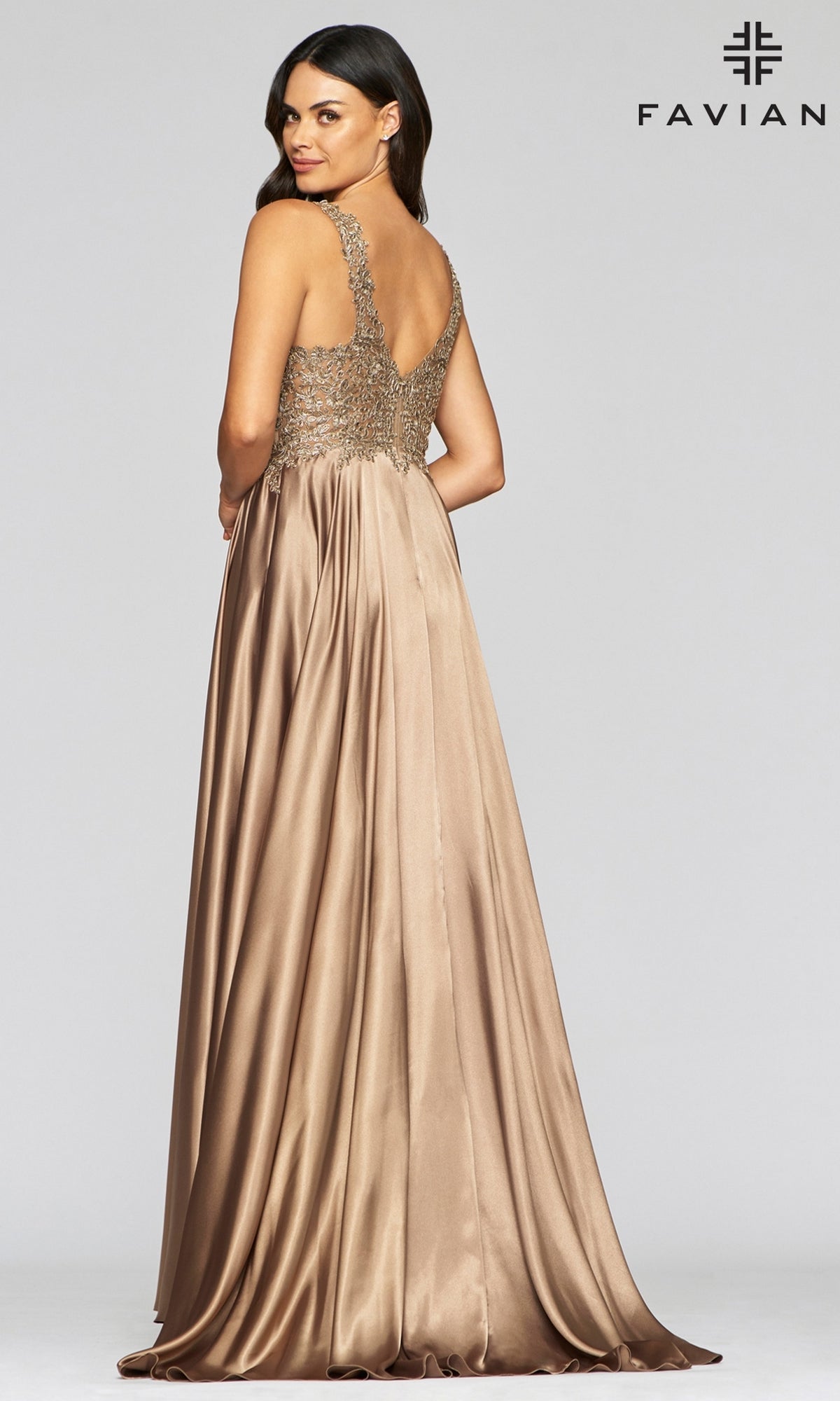  Long A-Line V-Neck Prom Dress with Embroidery