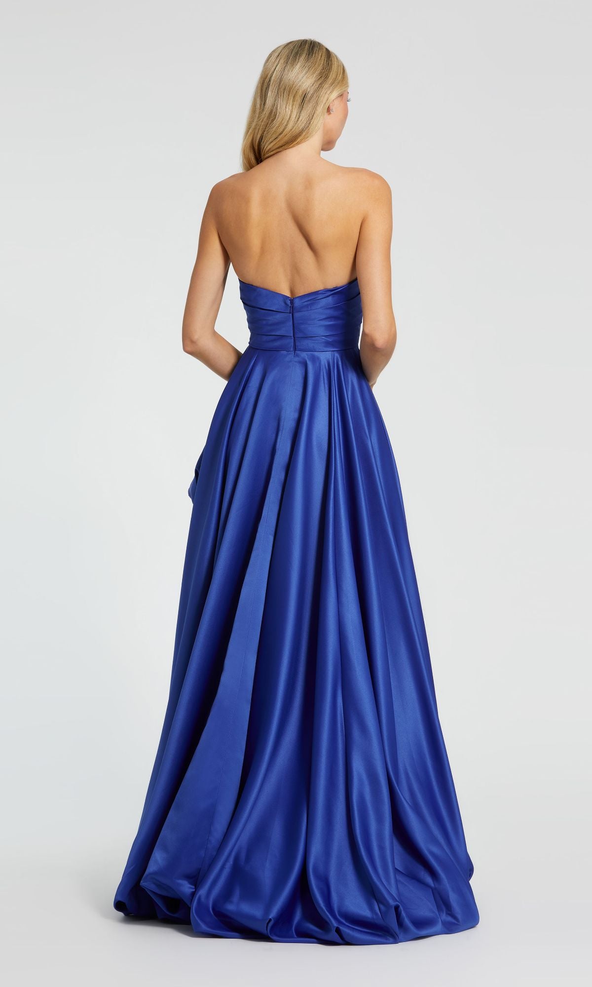 Mac Duggal - Green Strapless Ruched High Low Gown - US 12 Mac Duggal - Green Strapless Ruched High Low Gown - US 12