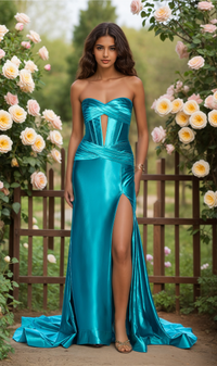 Teal Dave & Johnny Long Prom Dress 11975