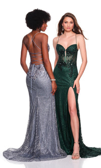 Silver Grey Dave & Johnny Long Prom Dress 12281