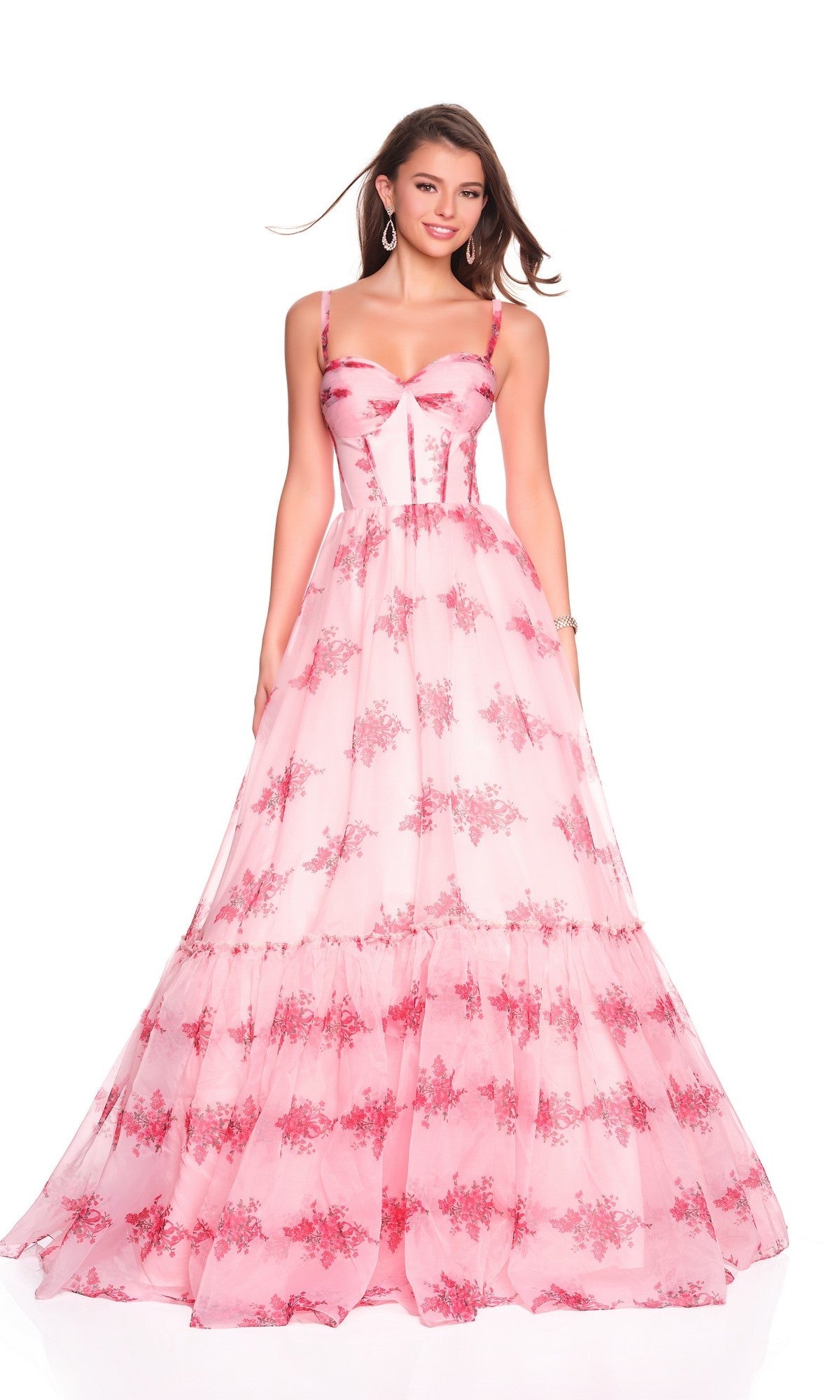 Pink Print Dave & Johnny Long Prom Dress 12934