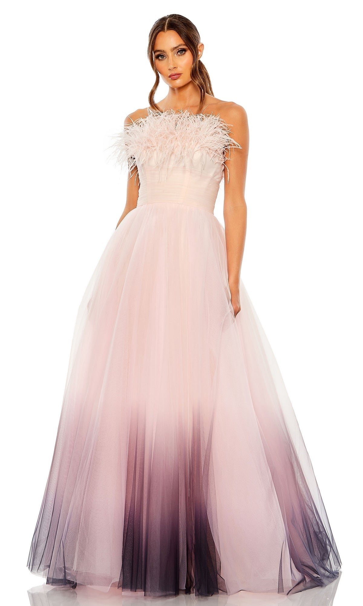 Mac Duggal Strapless Feather & Tulle Gown - Pink Ombre Mac Duggal Strapless Feather & Tulle Gown - Pink Ombre
