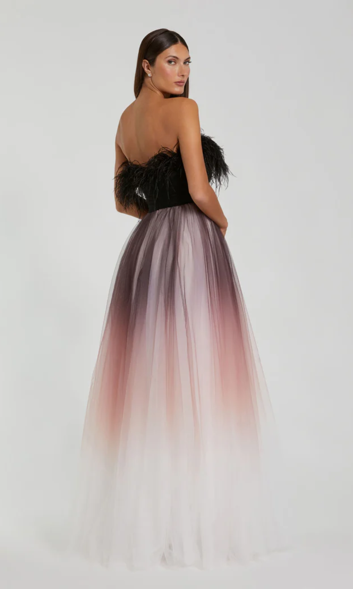 Mac Duggal Strapless Feather & Tulle Gown