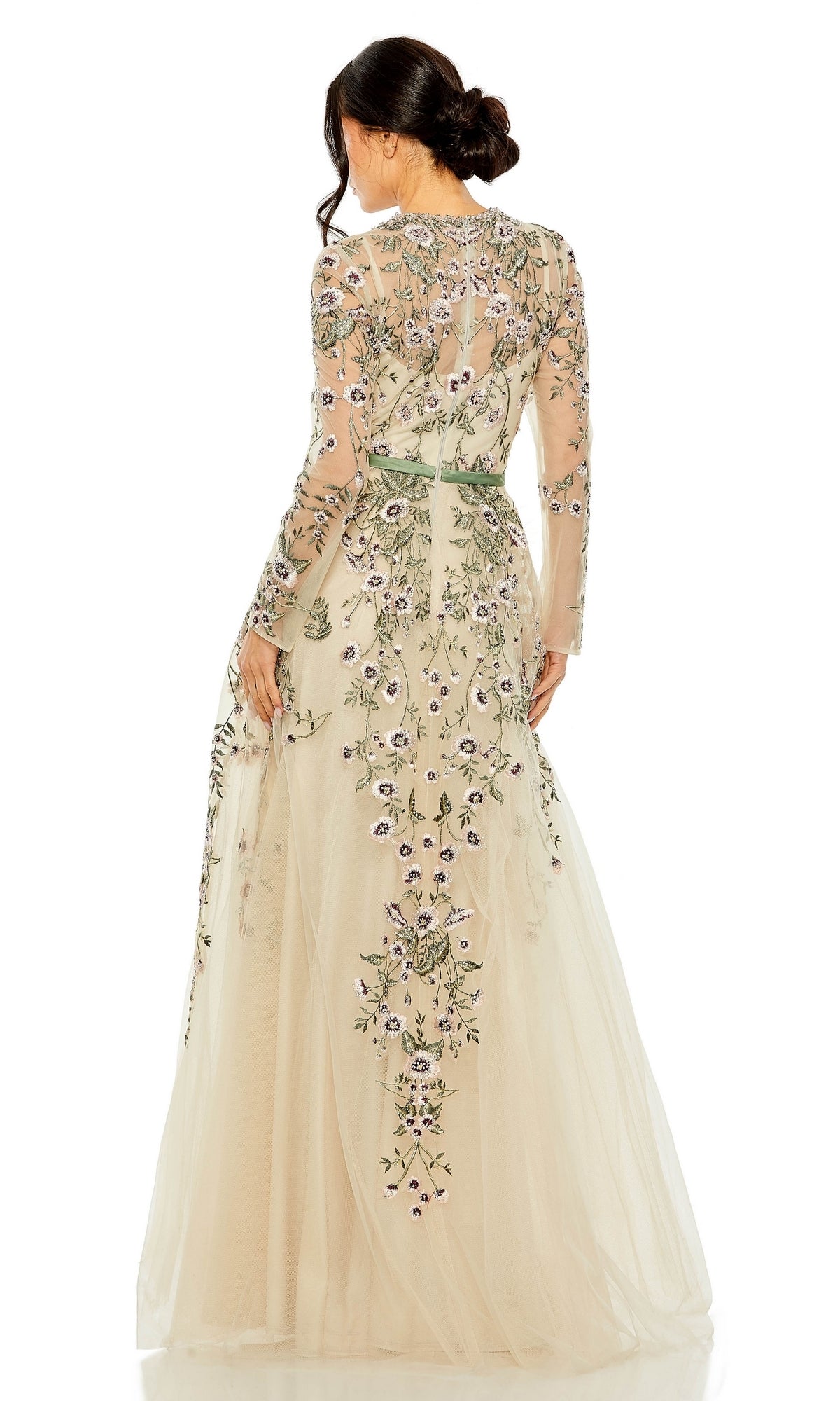 Mac Duggal Embellished Floral Long Sleeve Gown - Sage Multi Mac Duggal Embellished Floral Long Sleeve Gown - Sage Multi