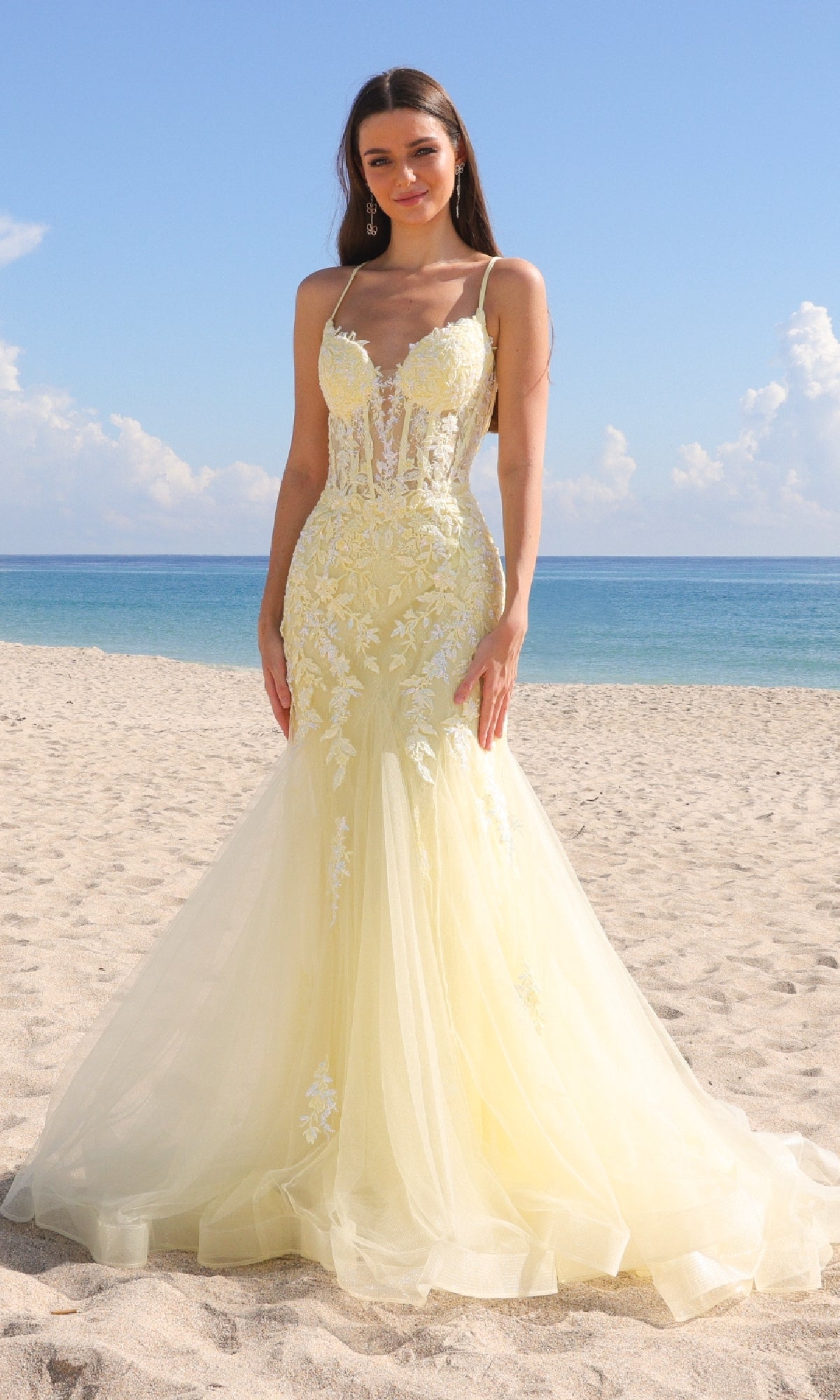Amelia Couture 2120 - Mermaid Gown with Lace Details Yellow / 8 Amelia Couture 2120 - Mermaid Gown with Lace Details Yellow / 8