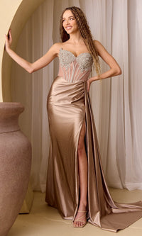 Taupe Amelia Couture Long Prom Dress 2128