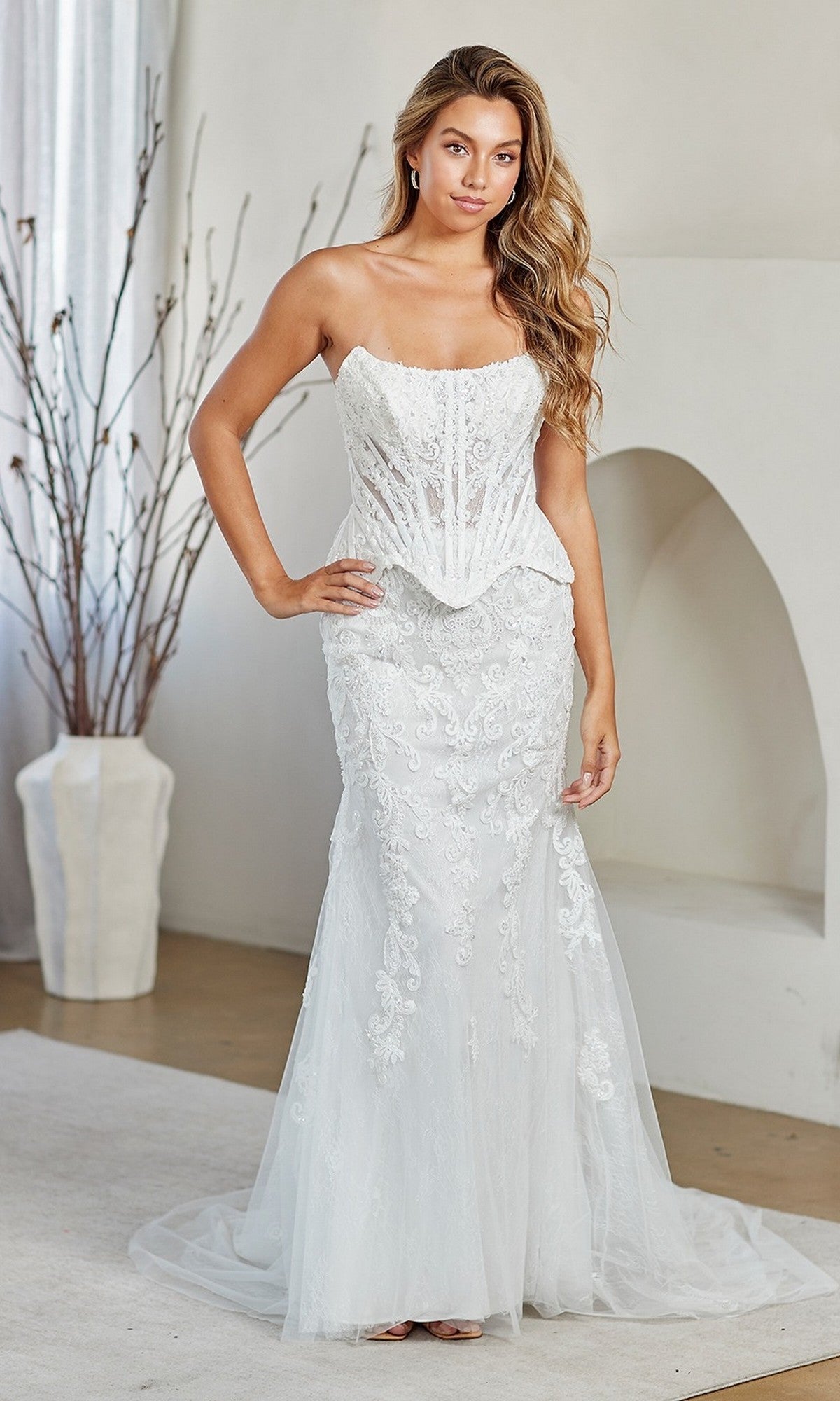 White Amelia Couture Long Prom Dress 2151