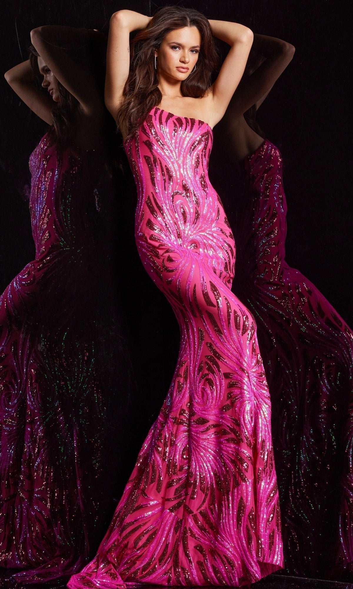 jovani hot pink mermaid dress Elegant Mermaid Gown with Plunging Neckline 43443