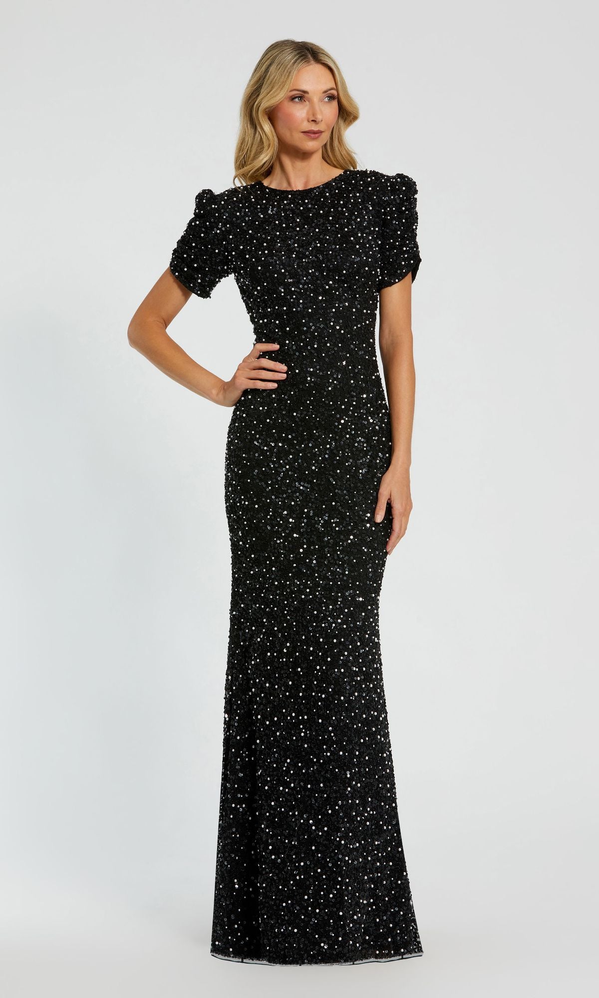 mac duggal long sleeve black dress Mac Duggal Women's Long Sleeve Sheer Floral Embroidered Velvet Gown - Black