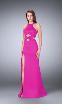 Hot Pink La Femme Prom Dress with Cut Outs