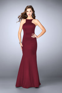 Burgundy La Femme Open Back Long Prom Dress