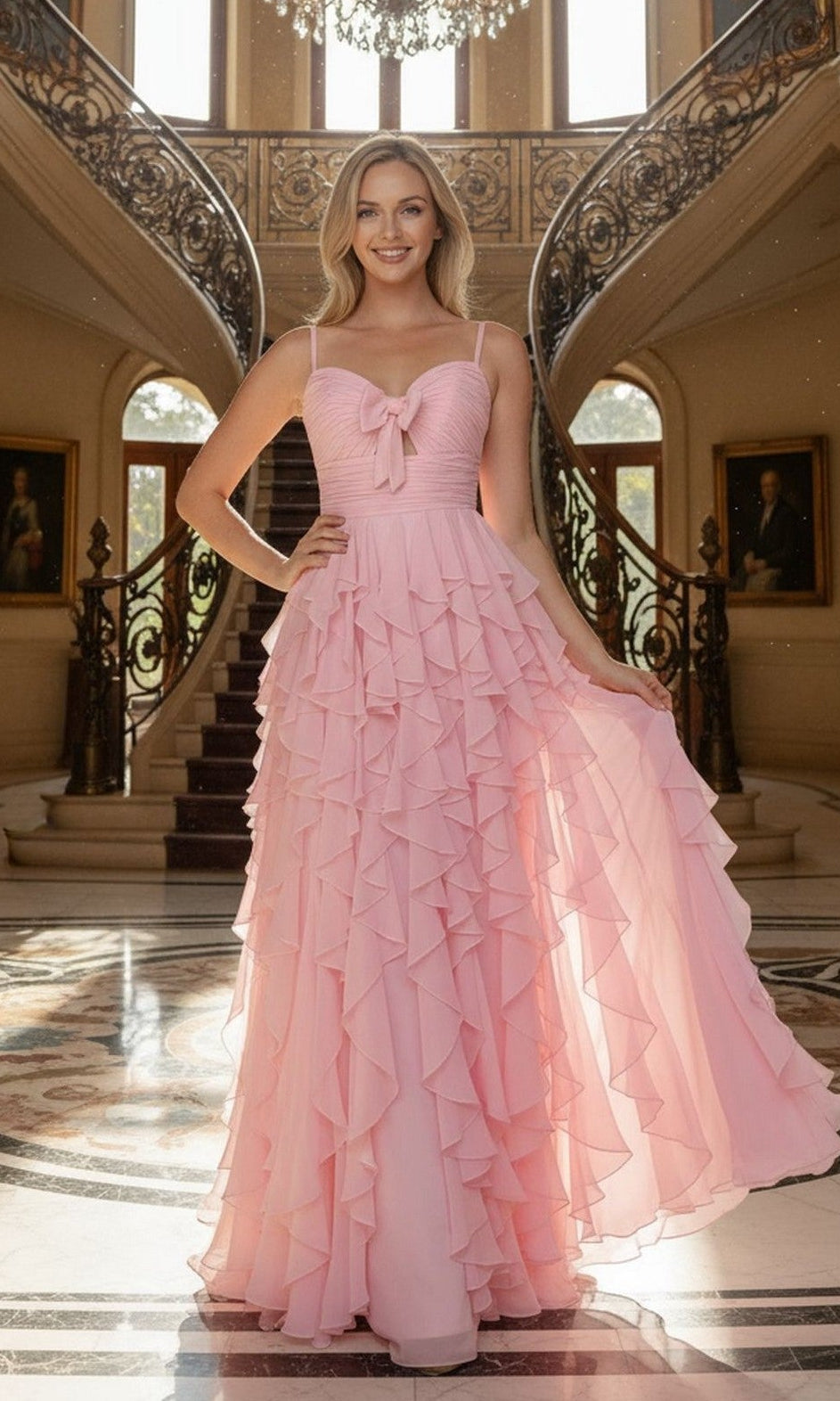 Pink Long Formal Dress 25024 by Poly USA - Image