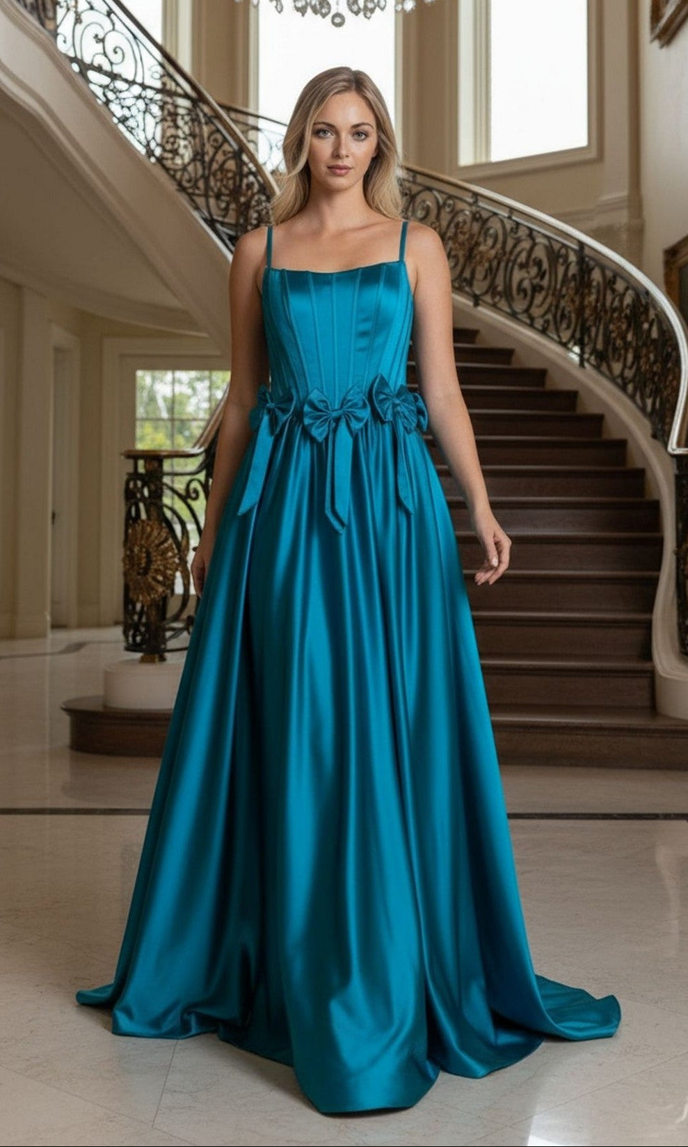 Teal Poly USA Long Formal Dress 25116 - Image