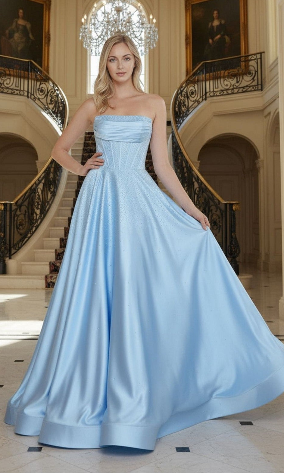 Poly USA Long Formal Dress 25132 Blue / XSmall Poly USA Long Formal Dress 25132 Blue / XSmall