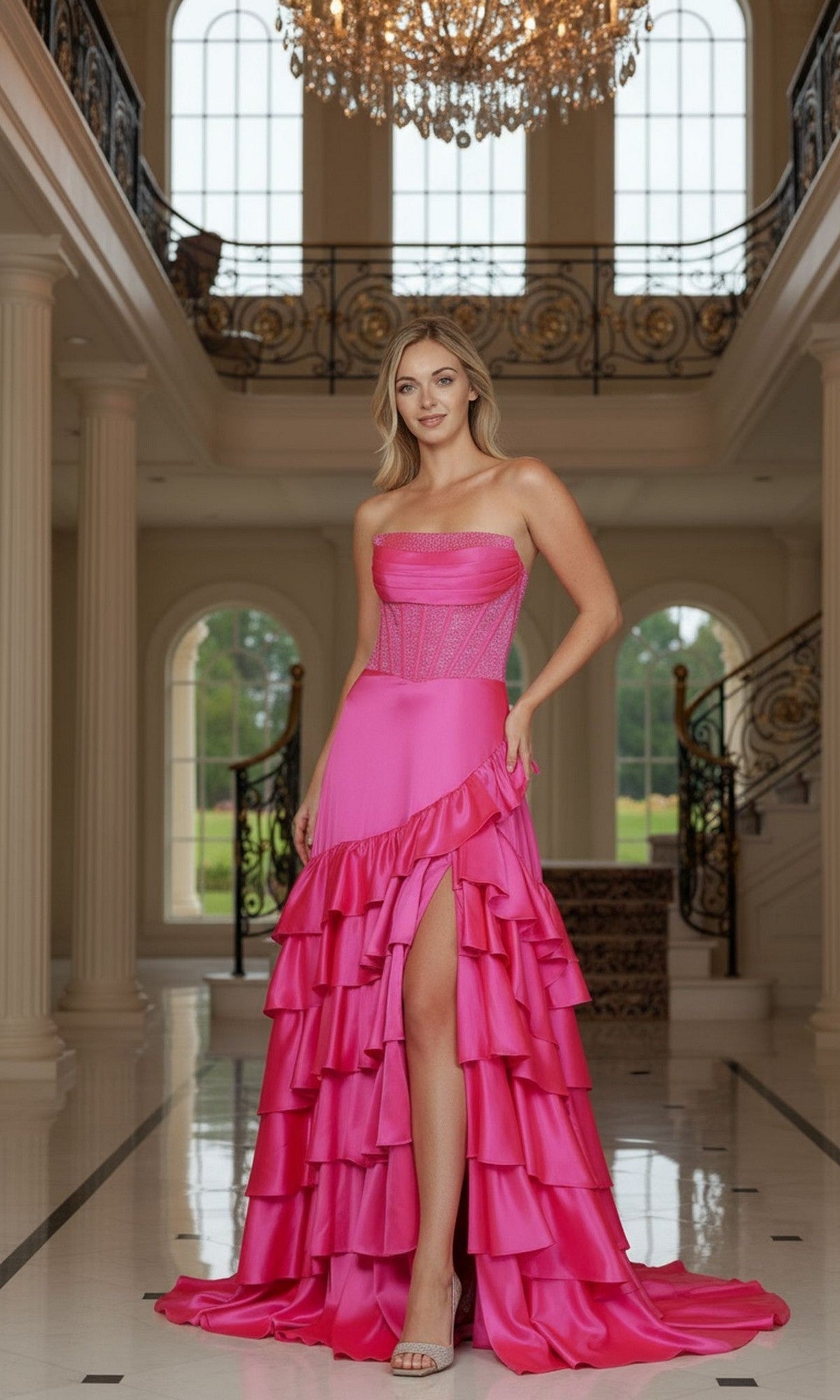 Hot Pink Poly USA Long Formal Dress 25162 - Image