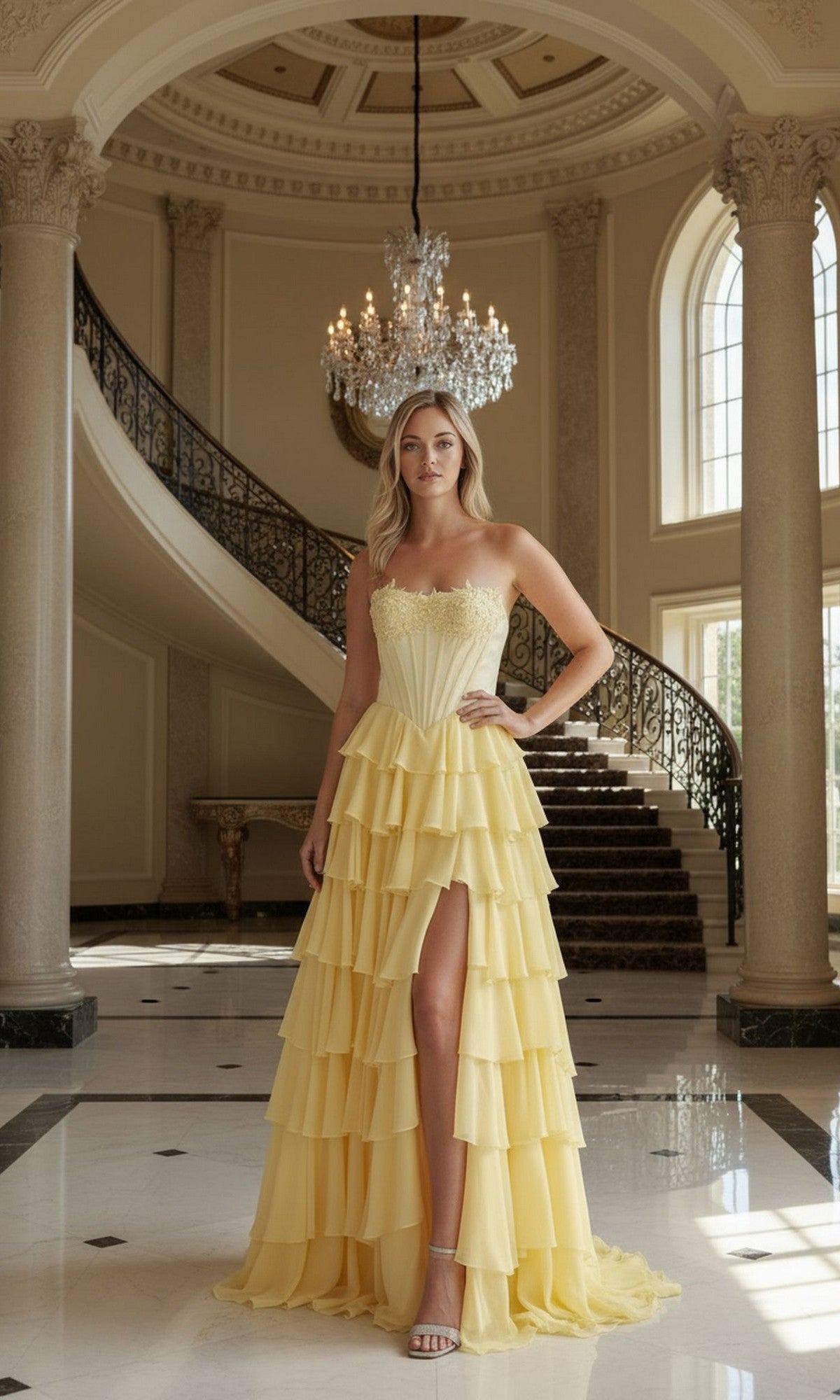 Yellow Poly USA Long Formal Dress 25176 - Image