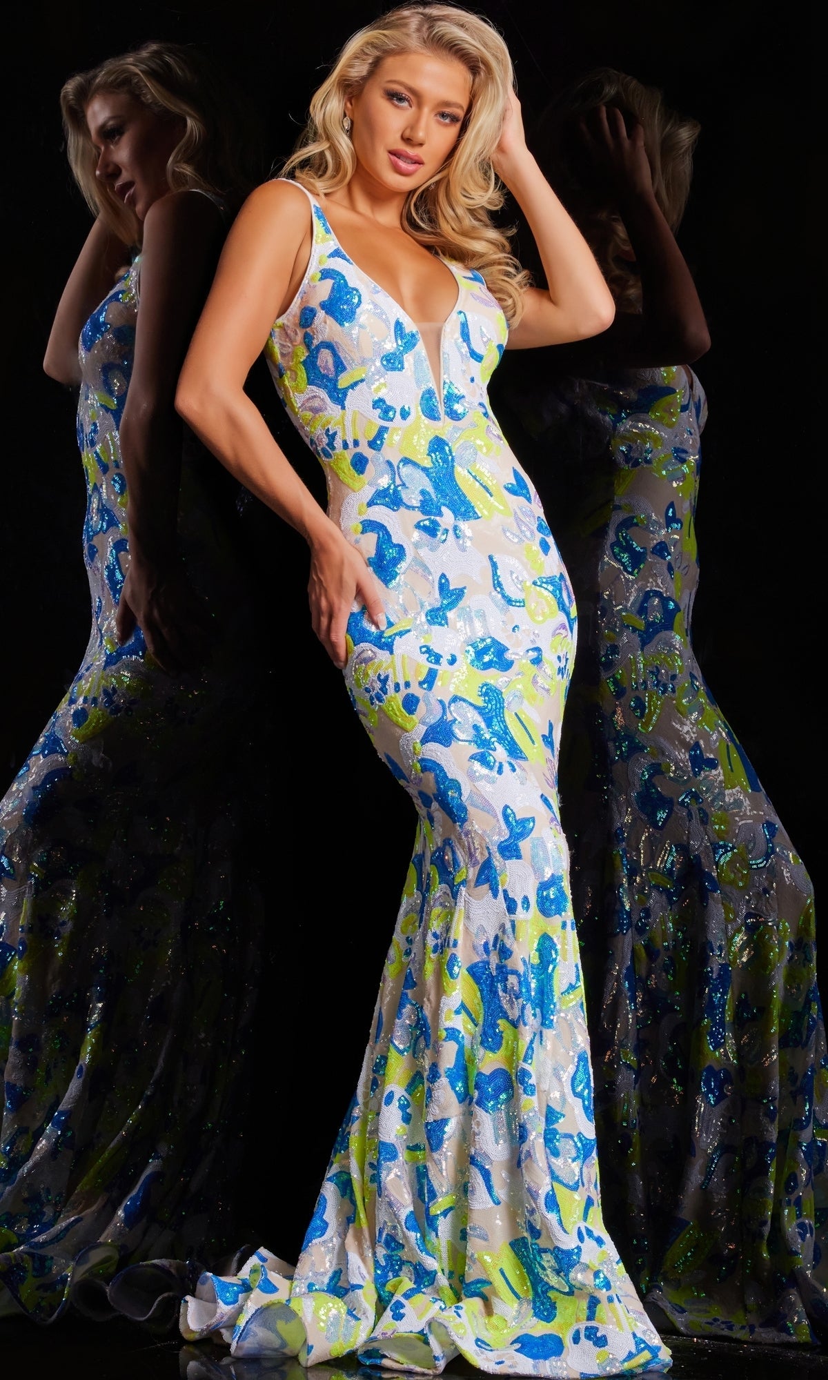 Jovani 26130 Long Prom Dress Yellow/Blue / 10 Jovani 26130 Long Prom Dress Yellow/Blue / 10